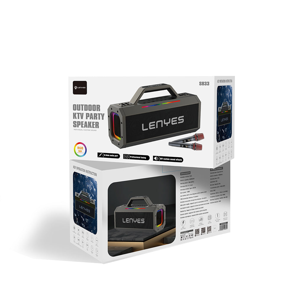 Lenyes S833 RGB Led Işıklı Bluetooth Speaker Hoparlör ve Karaoke Bluetooth Mikrofon v5.0