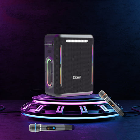 Lenyes S837 RGB Led Işıklı Bluetooth Speaker Hoparlör ve Karaoke Bluetooth Çift Mikrofon v5.0