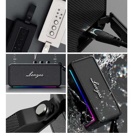 Lenyes S876 Supreme Serisi RGB Işıklı Taşınabilir Su Geçirmez TWS Bluetooth Hoparlör v5.3 45W