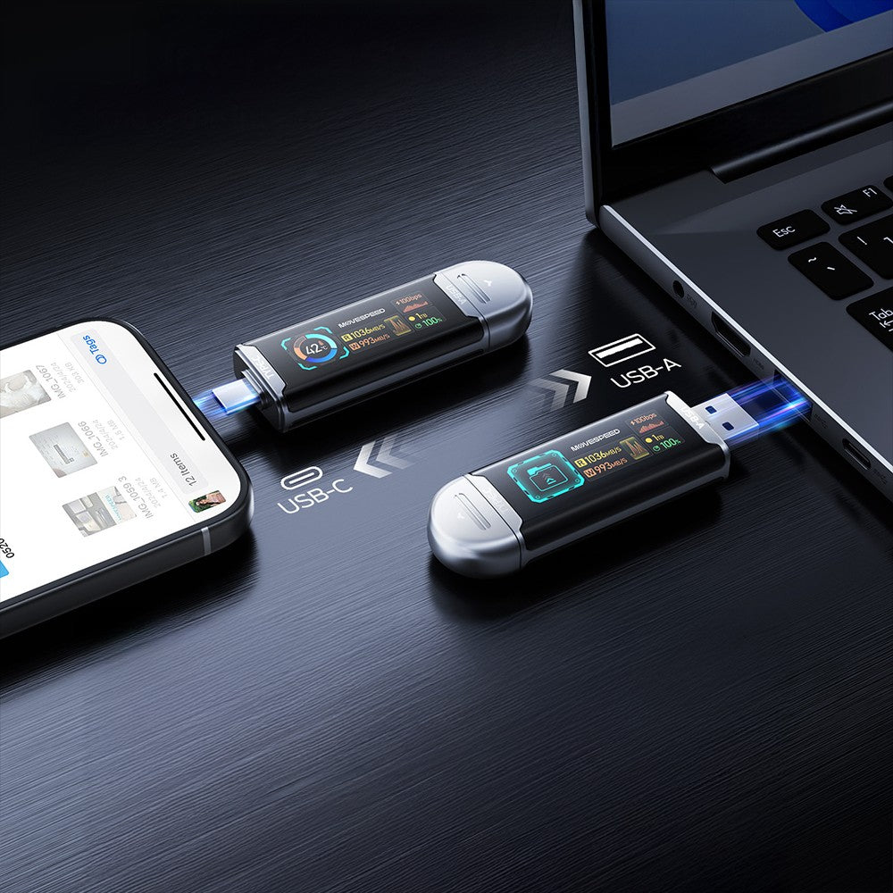 Movespeed MSSU10 LCD Ekranlı 4K ProRes Dual USB-A+Type-C Bağlantılı PSSD Flash Disk 1TB 10Gbps