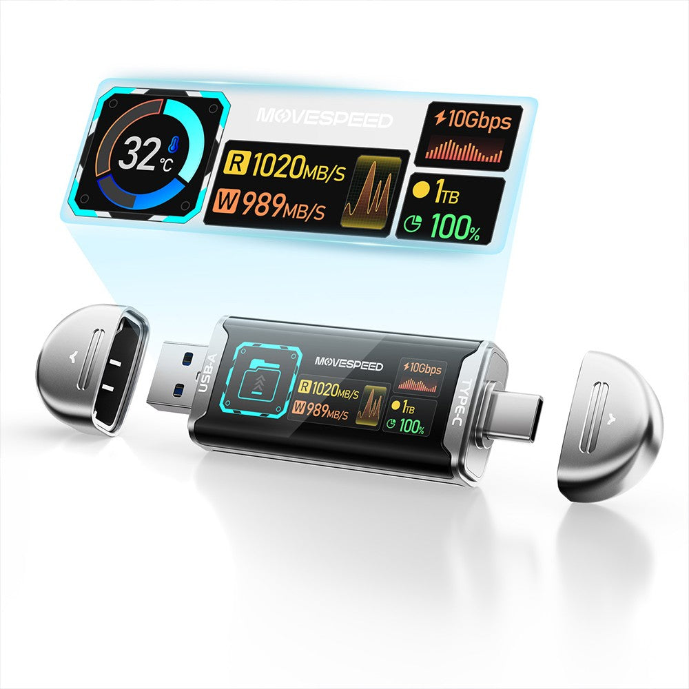 Movespeed MSSU10 LCD Ekranlı 4K ProRes Dual USB-A+Type-C Bağlantılı PSSD Flash Disk 2TB 10Gbps