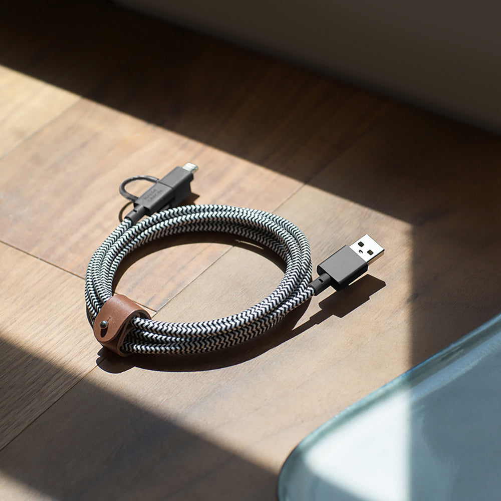 Native Union Belt Serisi 3in1 USB-A to Type-C - Lightning - Micro Şarj Kablosu 2M