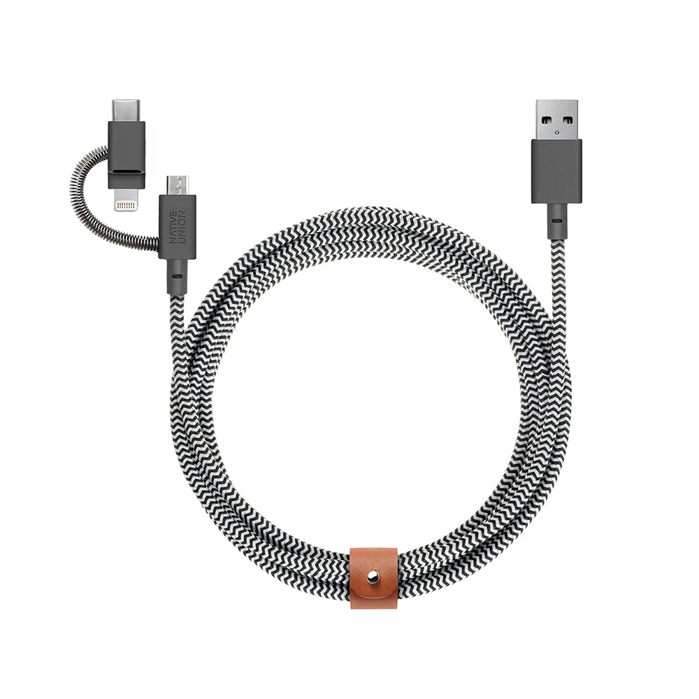 Native Union Belt Serisi 3in1 USB-A to Type-C - Lightning - Micro Şarj Kablosu 2M