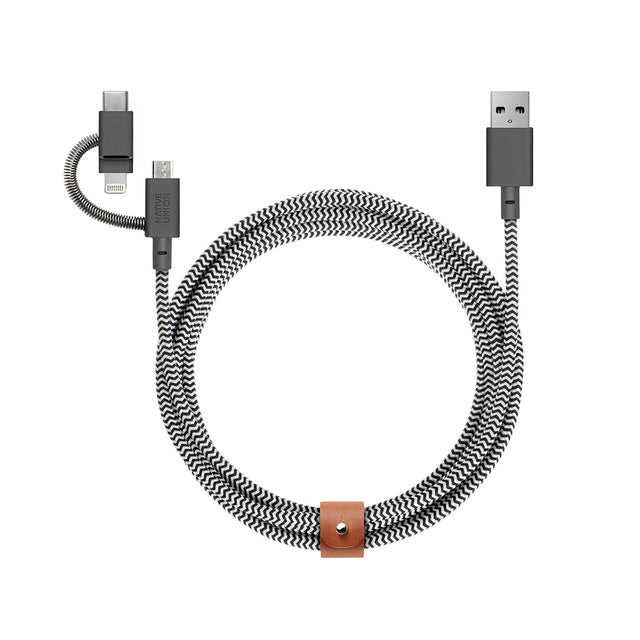 Native Union Belt Serisi 3in1 USB-A to Type-C - Lightning - Micro Şarj Kablosu 2M