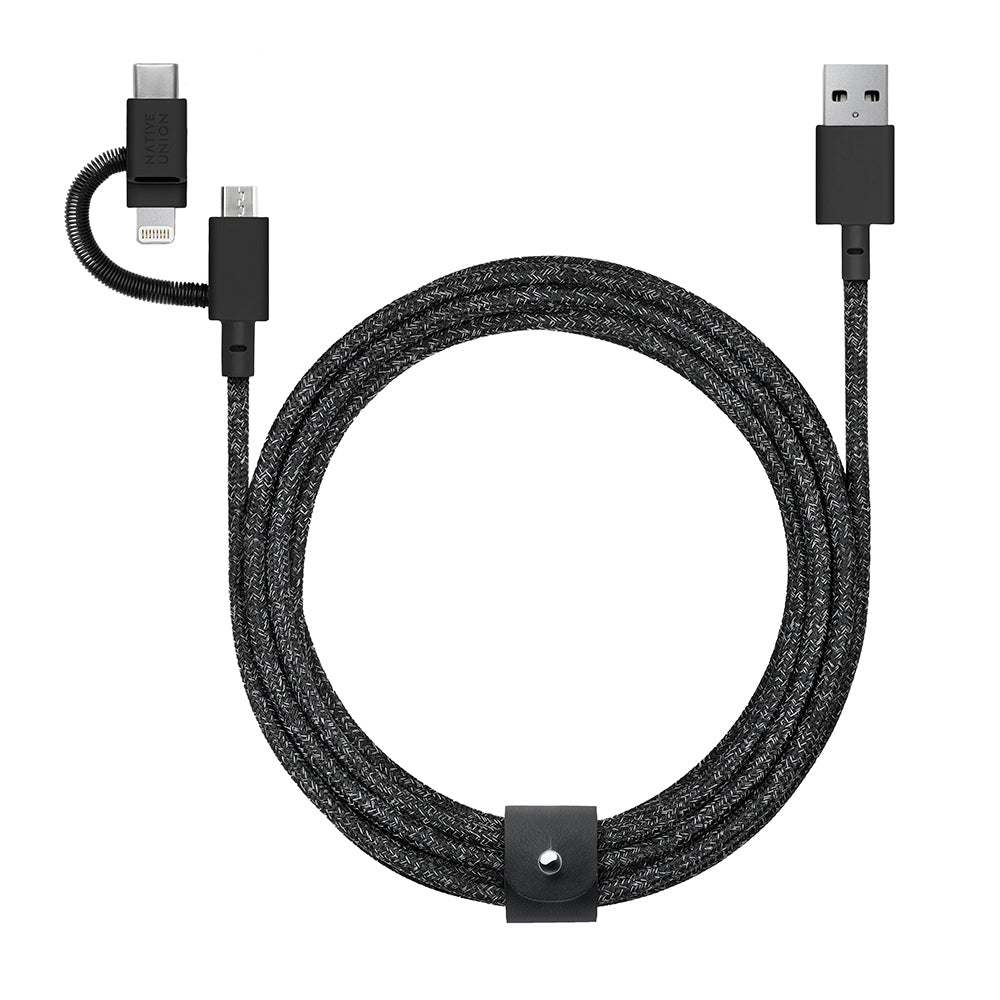 Native Union Belt Serisi 3in1 USB-A to Type-C - Lightning - Micro Şarj Kablosu 2M