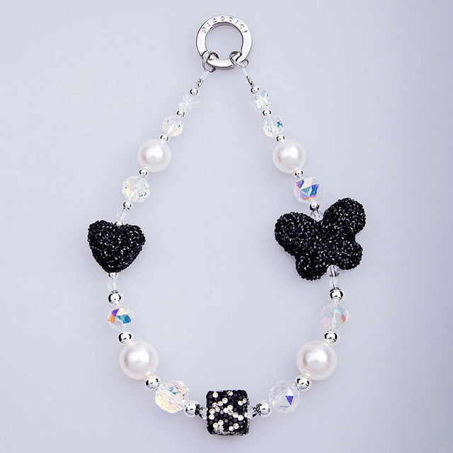 Picocici Siyah Taş Tasarımlı Üç Boyutlu Kelebek Telefon Bilek Askı İpi