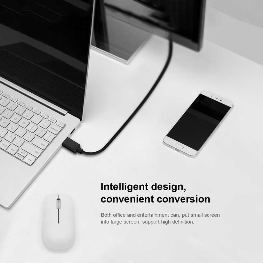 Qgeem QG-UA17 Type-C to VGA Adaptörü Yüksek Çözünürlüklü Dönüştürücü Kablo 1080p 60Hz 3 metre