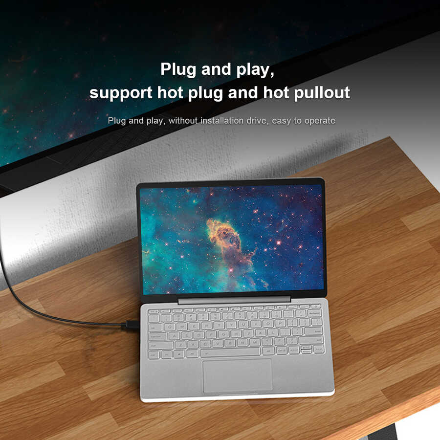 Qgeem QG-UA17 Type-C to VGA Adaptörü Yüksek Çözünürlüklü Dönüştürücü Kablo 1080p 60Hz 3 metre