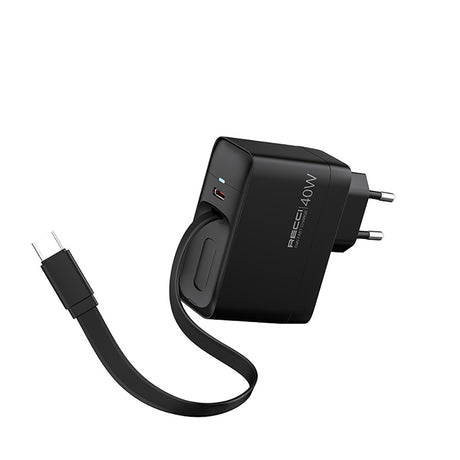 Recci RC102E GaN Teknolojili Hızlı Şarj Başlığı USB-A to Type-C PD 40W Type-C Kablolu Şarj Seti