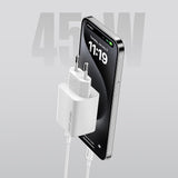 Recci RC108E GaN Teknolojili Hızlı Şarj Başlığı Type-C to Type-C PD 45W Kablolu Şarj Seti