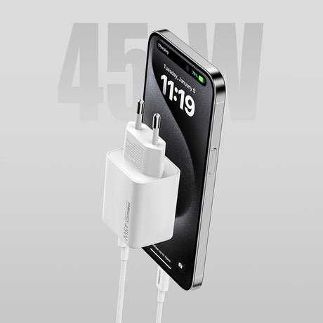 Recci RC108E GaN Teknolojili Hızlı Şarj Başlığı Type-C to Type-C PD 45W Kablolu Şarj Seti