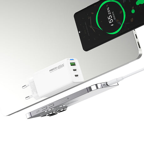Recci RC109E Type-C PD & USB-A GaN Teknolojili Hızlı Şarj Başlığı 65W