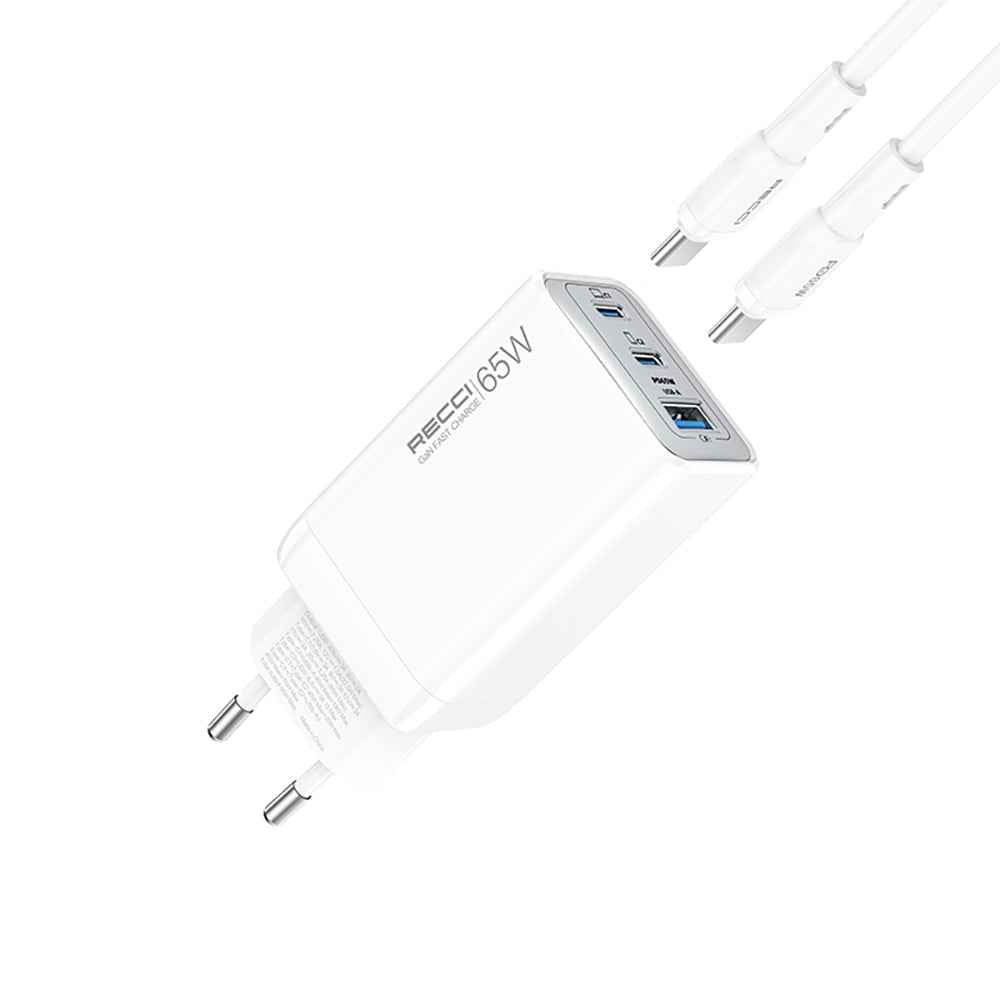 Recci RC123E Type-C PD GaN Teknolojili Mini Hızlı Şarj Seti 65W 1M
