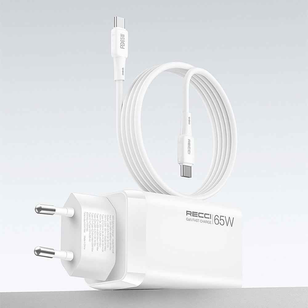Recci RC123E Type-C PD GaN Teknolojili Mini Hızlı Şarj Seti 65W 1M