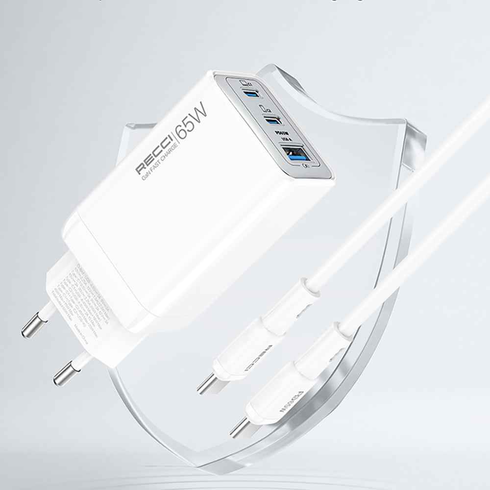 Recci RC123E Type-C PD GaN Teknolojili Mini Hızlı Şarj Seti 65W 1M