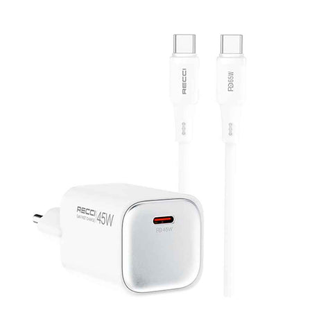 Recci RC132E Type-C PD GaN Teknolojili Mini Hızlı Şarj Seti 45W 1M