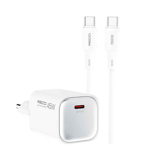 Recci RC132E Type-C PD GaN Teknolojili Mini Hızlı Şarj Seti 45W 1M