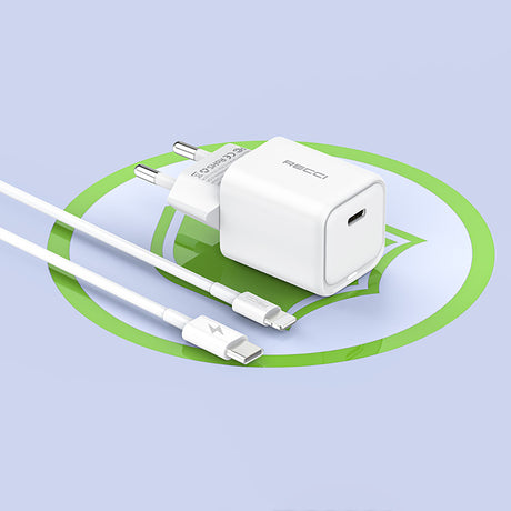 Recci RC65E Hızlı Şarj Başlığı Type-C to Lightning PD 20W Kablolu Şarj Seti