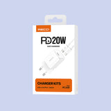 Recci RC65E Hızlı Şarj Başlığı Type-C to Lightning PD 20W Kablolu Şarj Seti