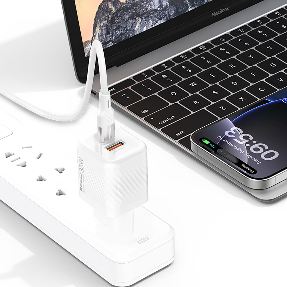Recci RC83ECC GaN Teknolojili Hızlı Şarj Başlığı USB-A to Type-C PD 35W Kablolu Şarj Seti