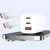 Recci RC85E GaN Teknolojili Hızlı Şarj Başlığı USB-A to Type-C PD 67W Kablolu Şarj Seti