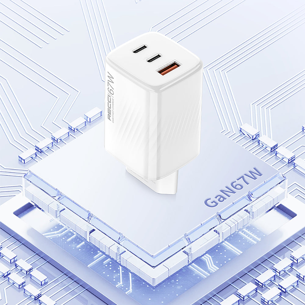 Recci RC85E GaN Teknolojili Hızlı Şarj Başlığı USB-A to Type-C PD 67W Kablolu Şarj Seti