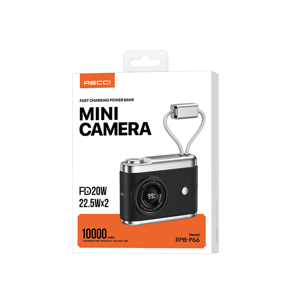 Recci RPB-P66 PD 20W Hızlı Şarj Özellikli Type-C & lightning Kablolu Powerbank 22.5W 10.000mAh