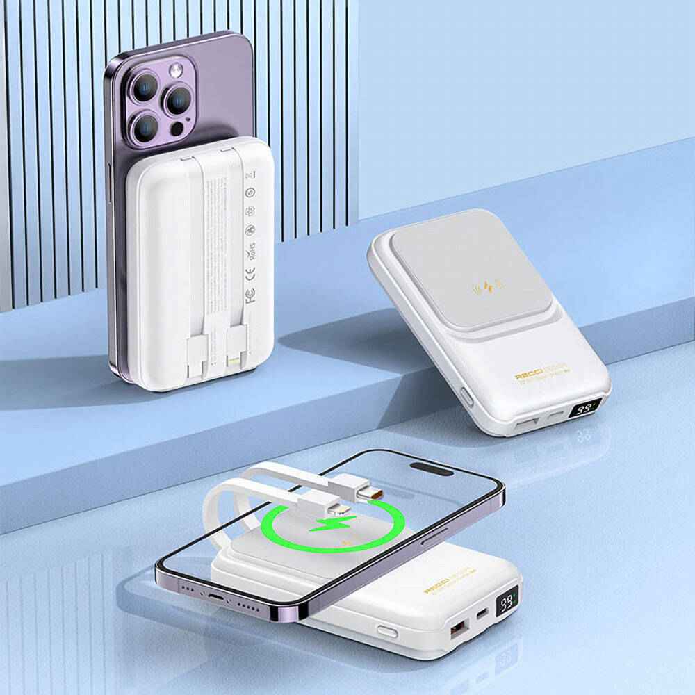 Recci RPB-W10 Polaris Serisi Çift Kablolu LED Dijital Göstergeli Wireless Powerbank 15W 10000mAh