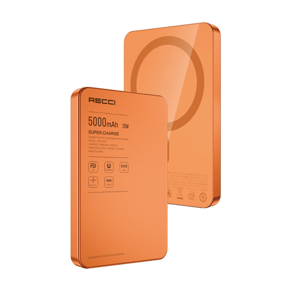 Recci RPB-W35 Ultra İnce PD 20W Hızlı Şarj Özellikli Wireless Powerbank 15W 5000mAh