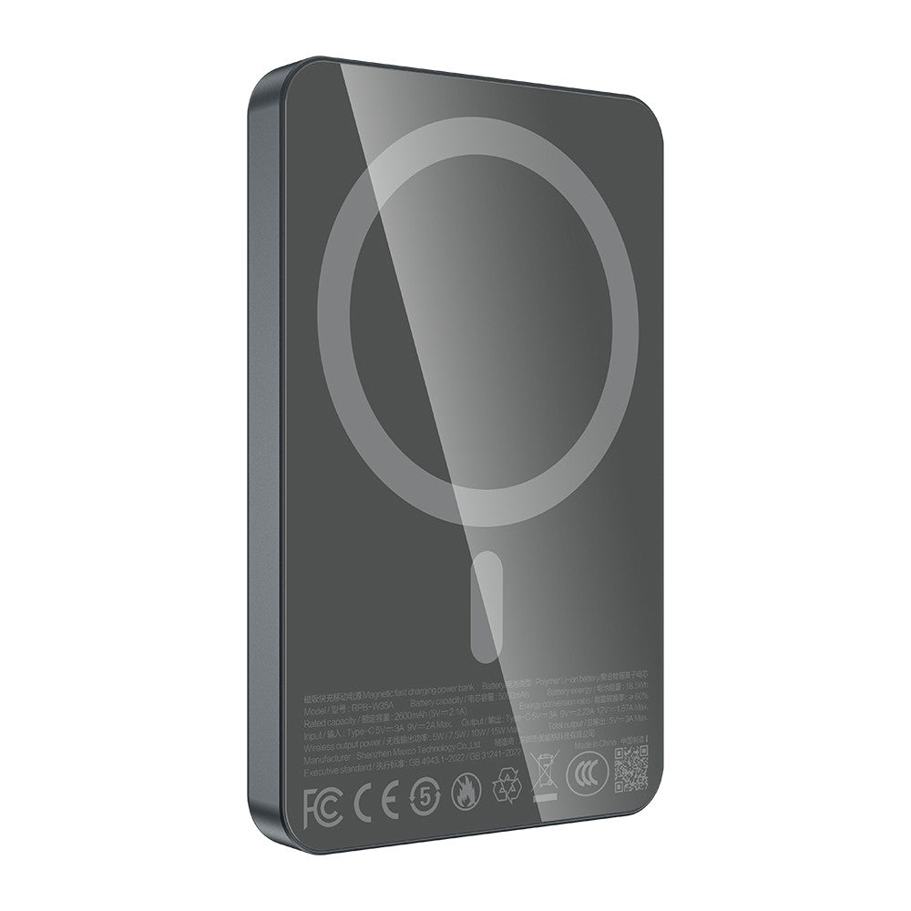Recci RPB-W35A Ultra İnce PD 20W Hızlı Şarj Özellikli Wireless Powerbank 15W 5000mAh