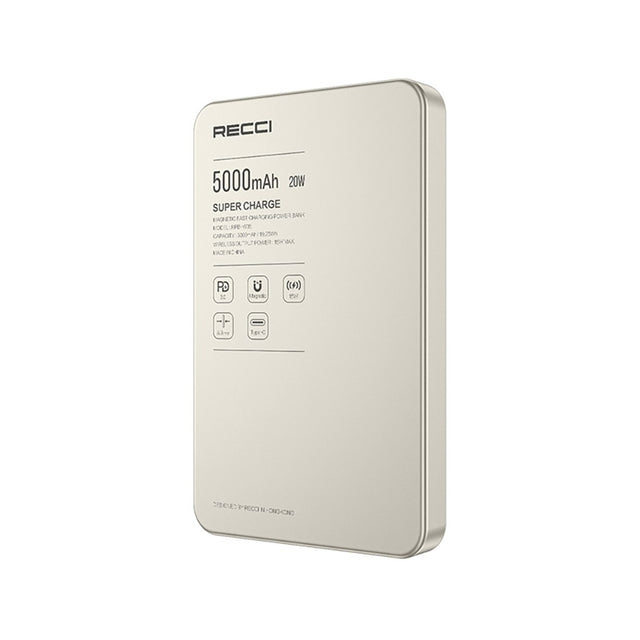 Recci RPB-W35A Ultra İnce PD 20W Hızlı Şarj Özellikli Wireless Powerbank 15W 5000mAh