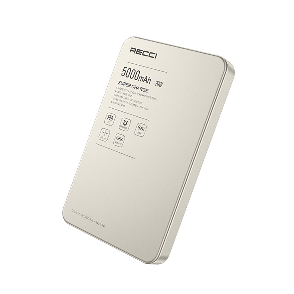 Recci RPB-W35A Ultra İnce PD 20W Hızlı Şarj Özellikli Wireless Powerbank 15W 5000mAh