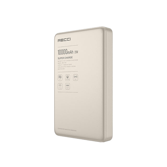 Recci RPB-W36 Ultra İnce PD 20W Hızlı Şarj Özellikli Wireless Powerbank 15W 10000mAh