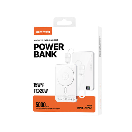 Recci RPB-W41 PD 20W Ultra İnce Hızlı Şarj Özellikli Type-C Kablolu Powerbank 15W 5000mAh