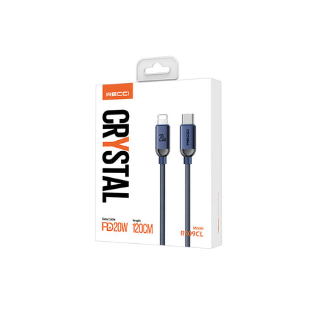 Recci RS09CL PD Crystal Serisi 30W Hızlı Şarj Özellikli Type-C To Lightning PD Kablo 1.2M