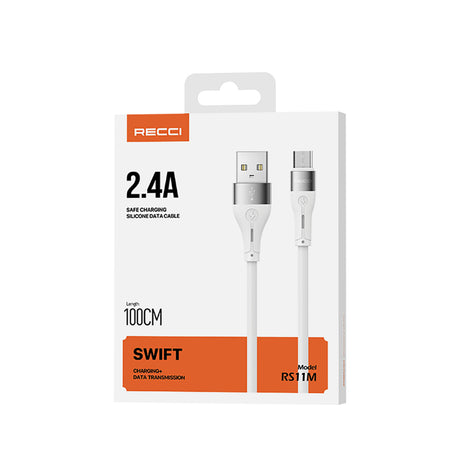 Recci RS11M Swift Serisi USB-A to Micro 2.4A Hızlı Şarj Özellikli Data ve Şarj Kablosu 1M