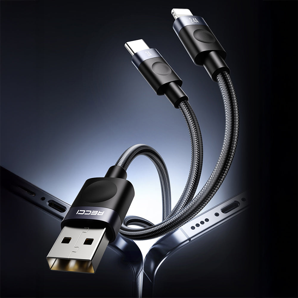 Recci RS50C USB-A to Type-C Örgü Tasarımlı Hızlı Şarj Özellikli Data ve Şarj Kablosu 1M