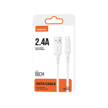 Recci RS52L USB-A to Lightning 2.4A Hızlı Şarj Özellikli Data ve Şarj Kablosu 1M