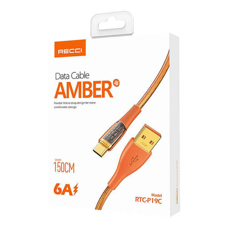 Recci RTC-P19C Amber Serisi USB-A to Type-C 6A Şeffaf Tasarım Şarj ve Data Kablosu 1.5M