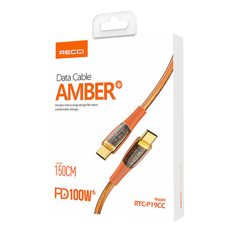 Recci RTC-P19CC Amber Serisi Type-C to Type-C PD 100W Şeffaf Tasarım Şarj ve Data Kablosu 1.5M