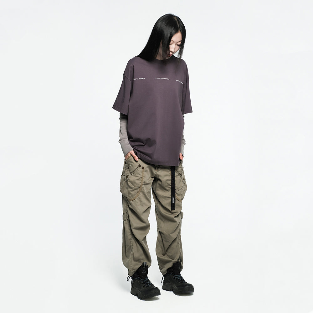 Skinarma Cypher Kısa Kollu Oversize Unisex Bisiklet Yaka Mor Tişört