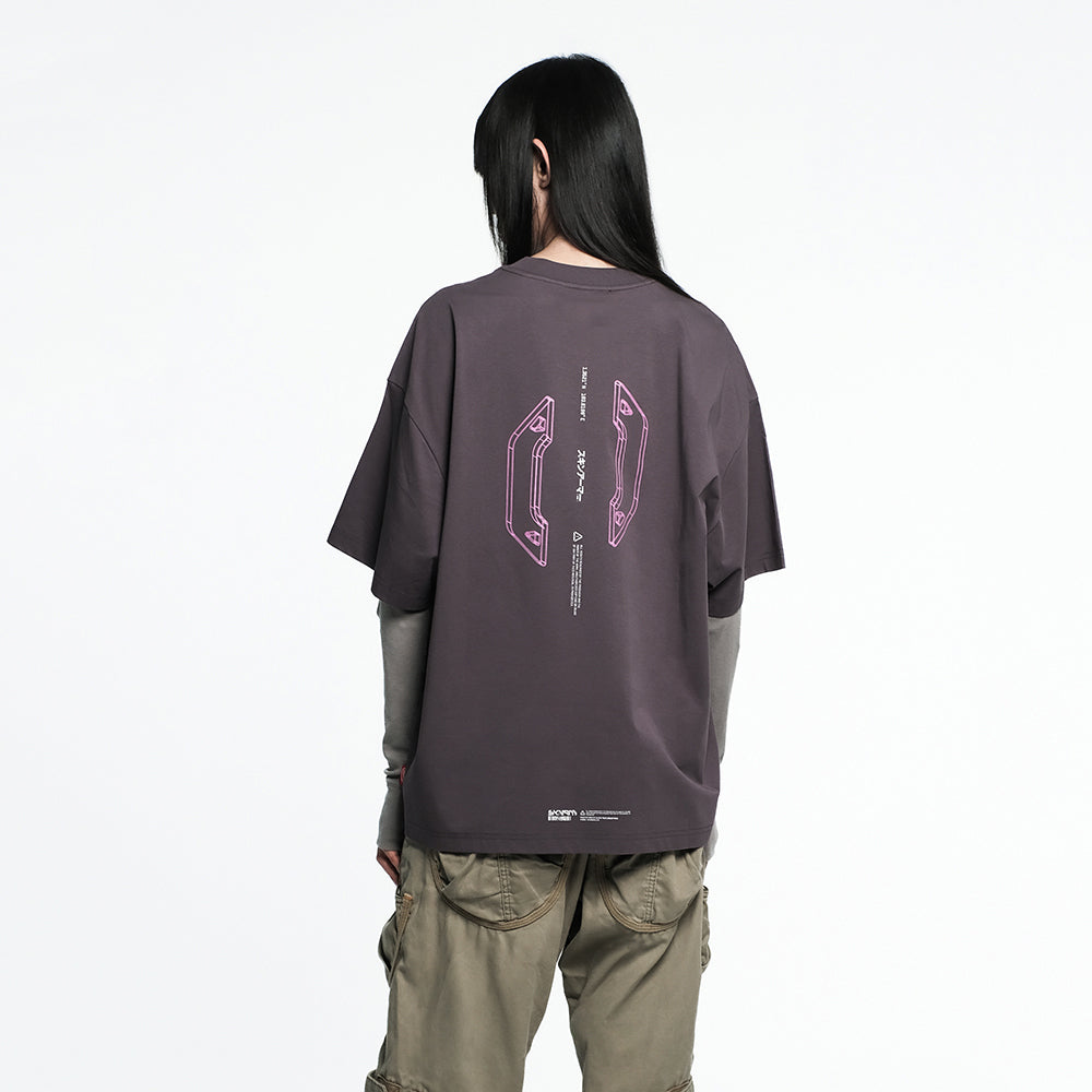 Skinarma Cypher Kısa Kollu Oversize Unisex Bisiklet Yaka Mor Tişört