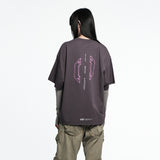 Skinarma Cypher Kısa Kollu Oversize Unisex Bisiklet Yaka Mor Tişört