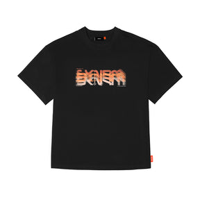 Skinarma Glitch Kısa Kollu Oversize Unisex Bisiklet Yaka Siyah Tişört