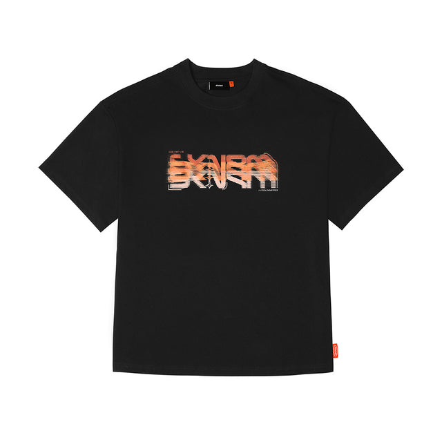 Skinarma Glitch Kısa Kollu Oversize Unisex Bisiklet Yaka Siyah Tişört