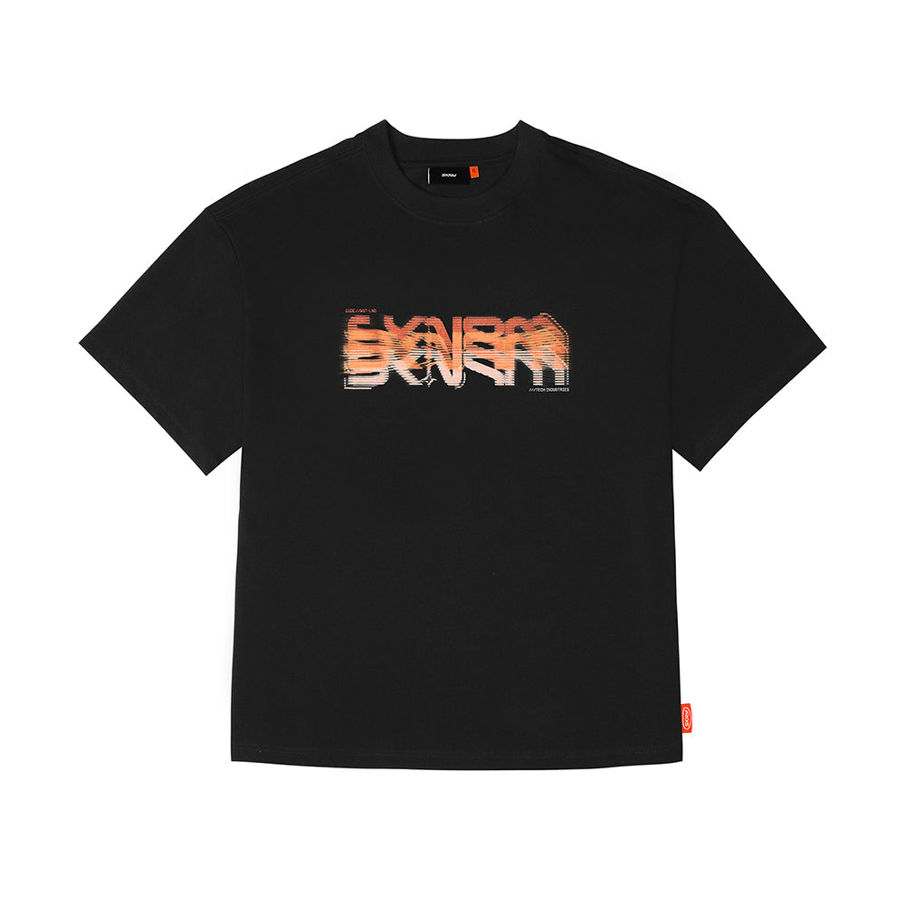 Skinarma Glitch Kısa Kollu Oversize Unisex Bisiklet Yaka Siyah Tişört