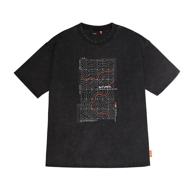 Skinarma Sonar Kısa Kollu Oversize Unisex Bisiklet Yaka Siyah Tişört