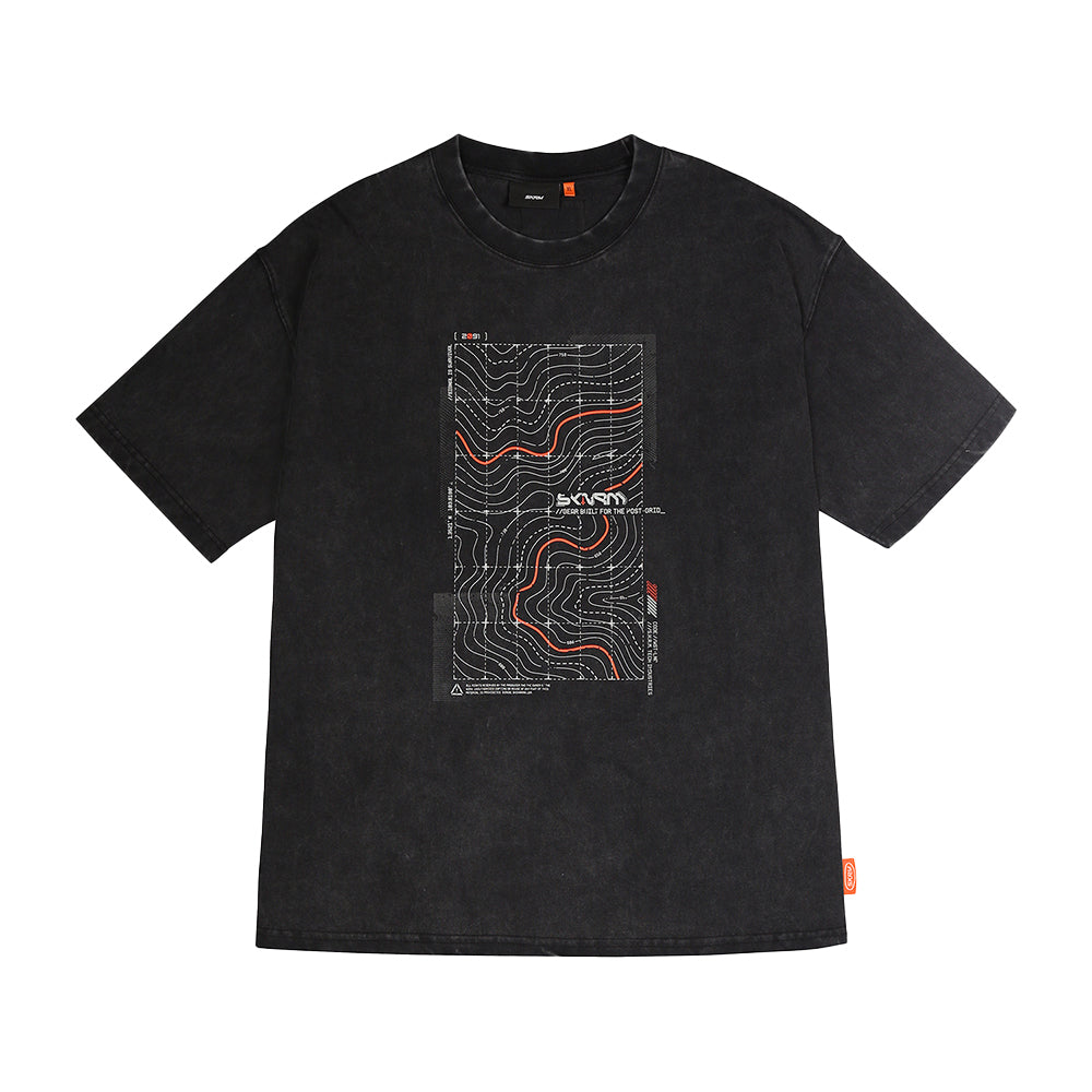 Skinarma Sonar Kısa Kollu Oversize Unisex Bisiklet Yaka Siyah Tişört