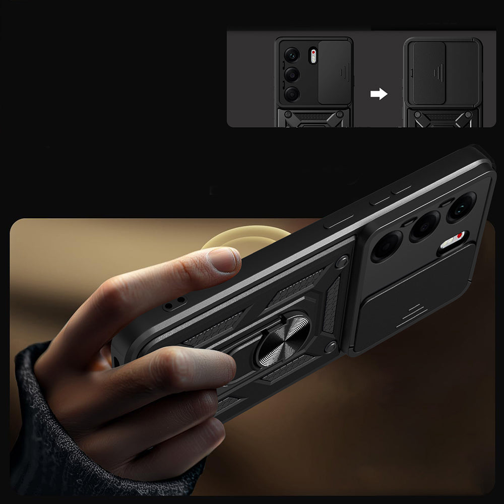 Tecno Camon 40 Pro 4G Kılıf Magnetik Standlı Kamera Korumalı Zore Sürgülü Vega Kapak