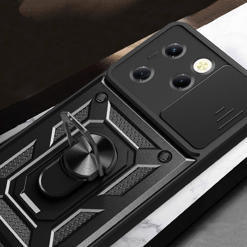 Tecno Spark 20 Pro 4G Kılıf Magnetik Standlı Kamera Korumalı Zore Sürgülü Vega Kapak